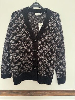 Coach Black and Cream Signature Print Knit Cardigan NWT
